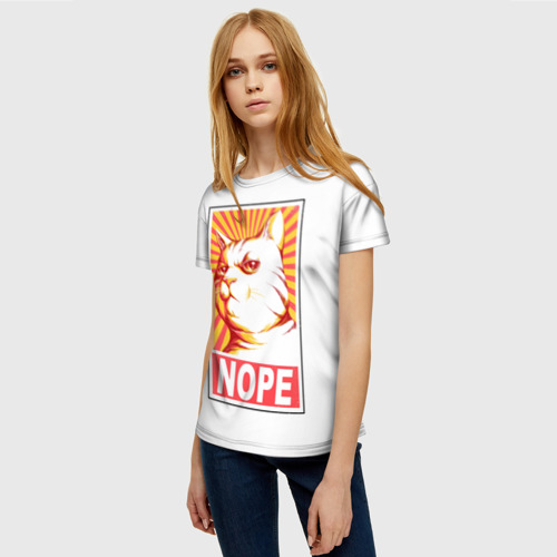 Женская футболка 3D с принтом Nope - cat, фото на моделе #1