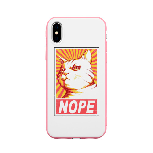 Чехол для iPhone X матовый с принтом Nope - cat, вид спереди #2