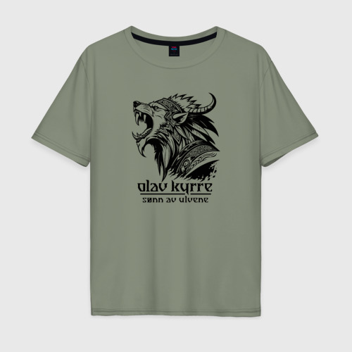 Мужская футболка хлопок Oversize Викинги: сын волка, цвет авокадо