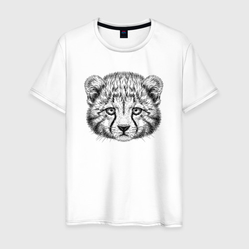 Мужская футболка из хлопка с принтом Детеныш гепарда, вид спереди №1