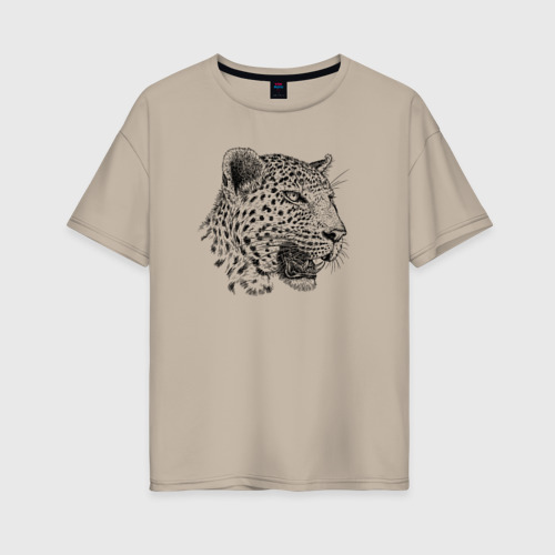 Женская футболка хлопок Oversize Голова ягуара, цвет миндальный