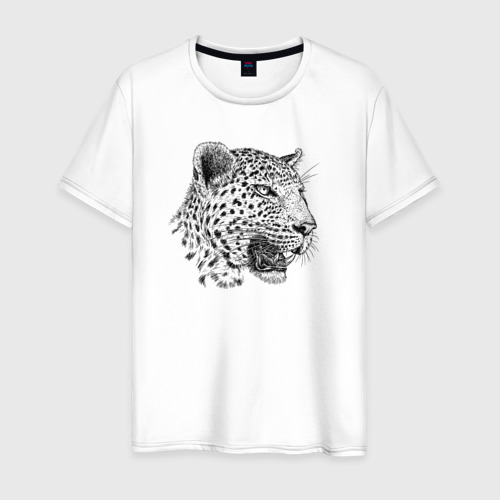 Мужская футболка из хлопка с принтом Голова ягуара, вид спереди №1