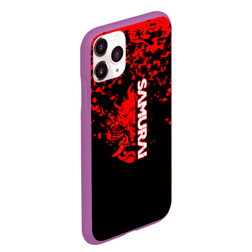 Чехол для iPhone 11 Pro Max матовый Cyberpunk samurai красные краски, цвет фиолетовый - фото 3