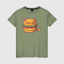 Бургер кот – Женская футболка хлопок с принтом купить со скидкой в -20%