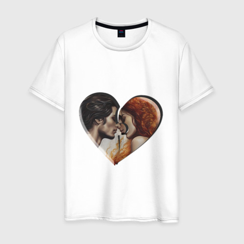 Мужская футболка из хлопка с принтом Любовь в огне, вид спереди №1
