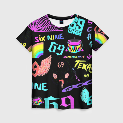Женская футболка с принтом 6ix9ine logo rap bend, вид спереди №1