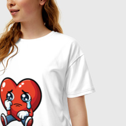 Женская футболка хлопок Oversize Мультяшное плачущее сердце - фото 2