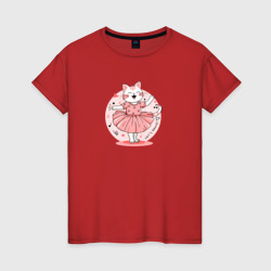 Женская футболка хлопок Кошка танцует