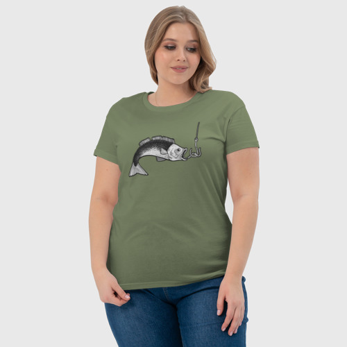 Женская футболка хлопок Рыбка на крючке, цвет авокадо - фото 6