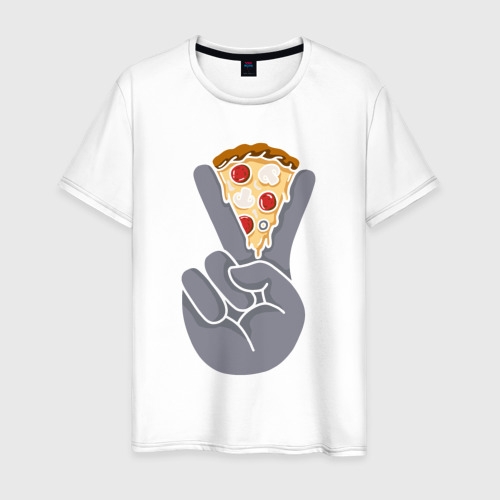 Мужская футболка из хлопка с принтом Pizza peace, вид спереди №1