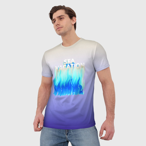 Мужская футболка 3D Отдых на море слова на абстрактном морском фоне, цвет 3D печать - фото 3