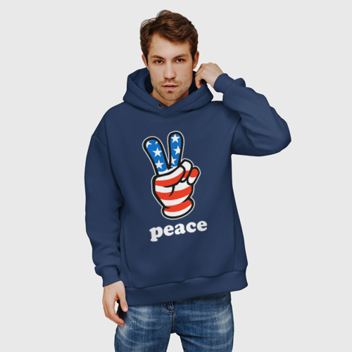 Мужское худи Oversize хлопок USA peace, цвет темно-синий - фото 3