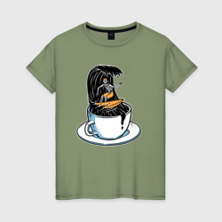 Кофейный серфер – Женская футболка хлопок с принтом купить со скидкой в -20%