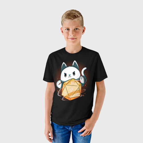 Детская футболка 3D с принтом Котик мастер - DnD, фото на моделе #1