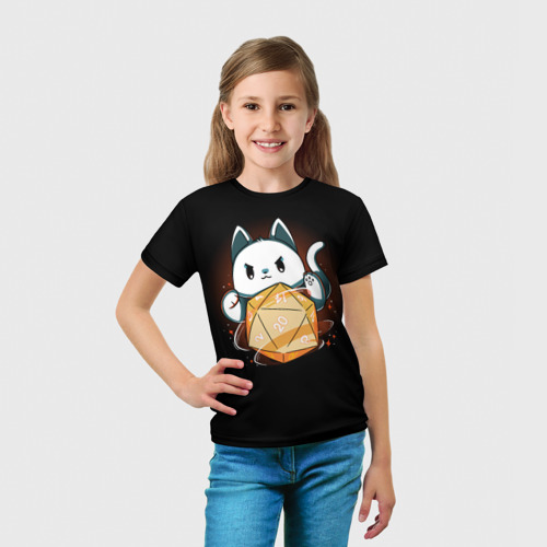 Детская футболка 3D с принтом Котик мастер - DnD, вид сбоку #3