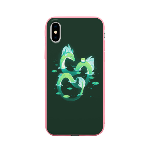 Чехол для iPhone X матовый с принтом Зеленый водный дракон, вид спереди #2