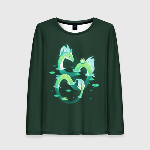 Женский лонгслив 3D с принтом Зеленый водный дракон, вид спереди #2