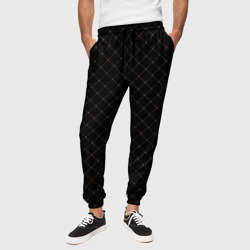 Чёрный клетчатый с коричневыми полосами – Мужские брюки 3D с принтом купить