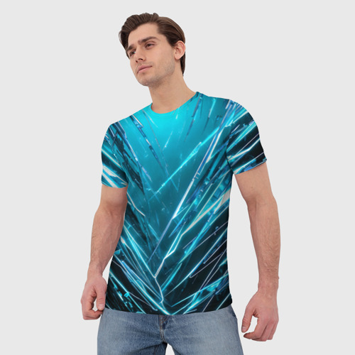 Мужская футболка 3D Синие ломаные молнии, цвет 3D печать - фото 3