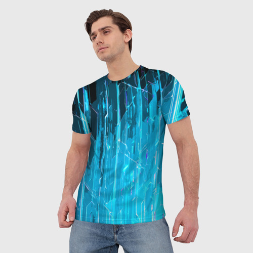 Мужская футболка 3D Белые линии на синем фоне, цвет 3D печать - фото 3