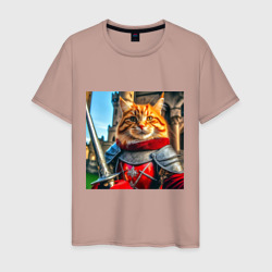 Рыжий кот рыцарь с мечом – Мужская футболка хлопок с принтом купить со скидкой в -20%
