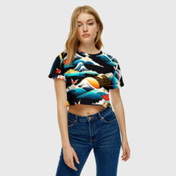 Женская футболка Crop-top 3D Японская палитра природы - фото 2