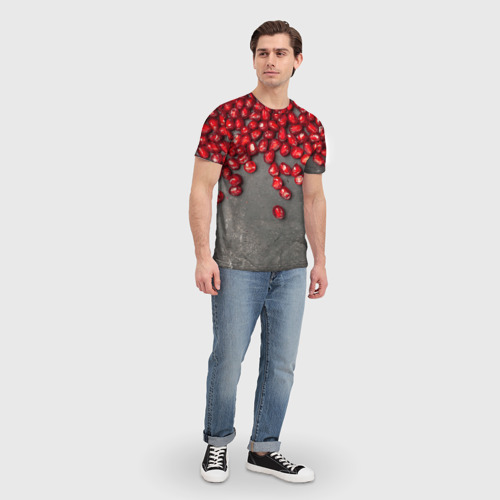Мужская футболка 3D с принтом Гранат зёрна граната на сером, вид сбоку #3