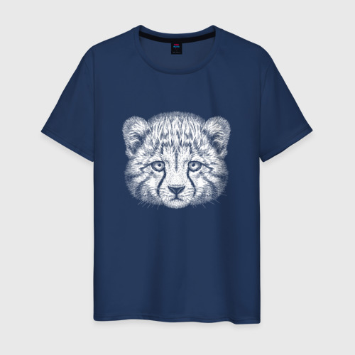 Мужская футболка из хлопка с принтом Морда детеныша гепарда, вид спереди №1