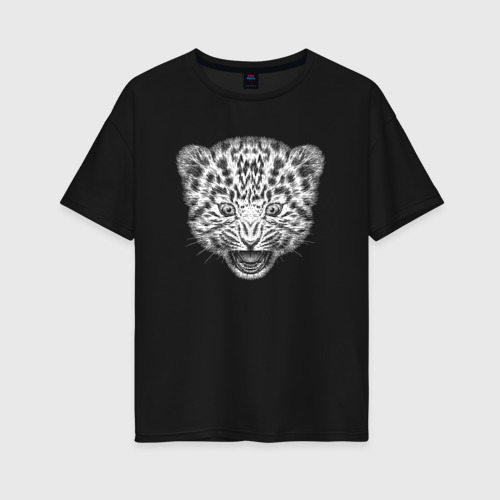 Женская футболка хлопок Oversize с принтом Детеныш ягуара, вид спереди #2
