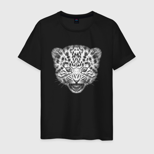 Мужская футболка хлопок Детеныш ягуара, цвет черный