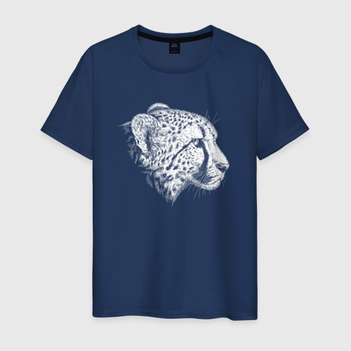 Мужская футболка из хлопка с принтом Профиль гепарда, вид спереди №1