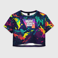 GTA  6  logo  яркий  неоновый   камуфляжный  стиль – Женская футболка Crop-top 3D с принтом купить