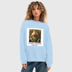 Женский свитшот oversize без начеса хлопок Мем капибара в короне: как будто я специально лучше всех - фото 2