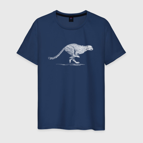 Мужская футболка из хлопка с принтом Бегущий гепард, вид спереди №1