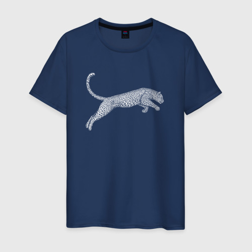Мужская футболка из хлопка с принтом Прыжок леопарда, вид спереди №1