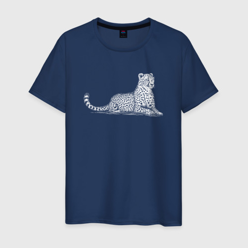 Мужская футболка из хлопка с принтом Леопард на отдыхе, вид спереди №1