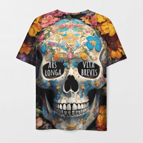 Мужская футболка 3D Bright flowers and skull, цвет 3D печать - фото 2