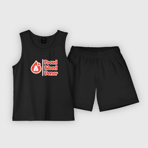Детская пижама с шортами хлопок Донор крови - вторая положительная, цвет черный