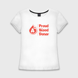 Женская футболка хлопок Slim Донор крови - вторая отрицательная