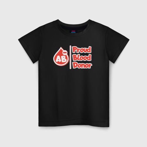 Детская футболка хлопок Донор крови - четвертая отрицательная, цвет черный