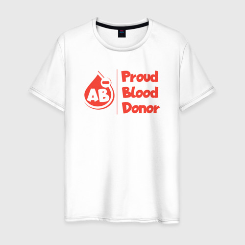 Мужская футболка из хлопка с принтом Донор крови - четвертая отрицательная, вид спереди №1