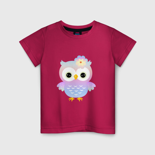 Детская футболка хлопок с принтом Милая Сова разноцветная, вид спереди #2