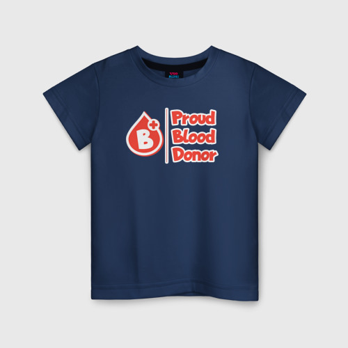 Детская футболка хлопок Донор крови - третья положительная, цвет темно-синий