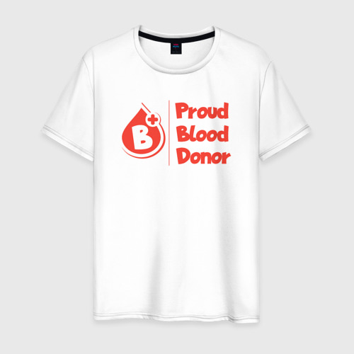 Мужская футболка из хлопка с принтом Донор крови - третья положительная, вид спереди №1