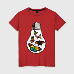 Бабочки в лампочке – Женская футболка хлопок с принтом купить со скидкой в -20%