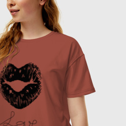 Женская футболка хлопок Oversize Сердце любовь губки - фото 2