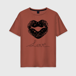 Женская футболка хлопок Oversize Сердце любовь губки