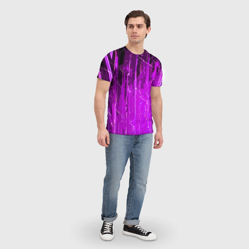 Мужская футболка 3D Белые линии на фиолетовом фоне, цвет 3D печать - фото 5