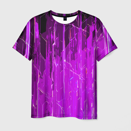 Мужская футболка 3D Белые линии на фиолетовом фоне, цвет 3D печать