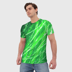 Мужская футболка 3D Белые линии на зелёном фоне - фото 2